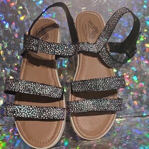 Thereabout- Black and Silver Iridescent  Strappy Sandals